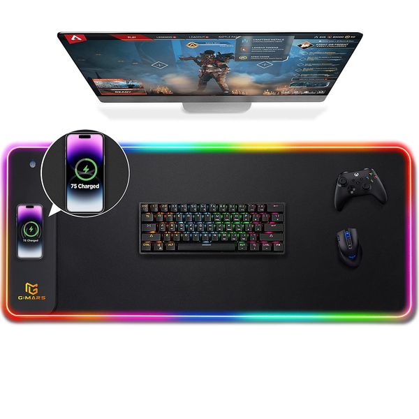 Gimars Upgrade RGB Mouse Pad with 15W Fast Wireless Charging, Extened Large LED Gaming Mouse Pad with 10 Colors LED Light, Premium Smooth Surface, Non Slip Mouse Mat for Gaming, Desks, PC, Office