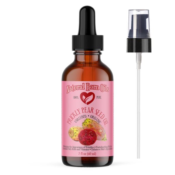 Natural Born Oils Prickly Pear Oil, 2oz, Organic, Cold-Pressed, High in Linoleic Acid, Perfect for Skin Elasticity, Hair Shine