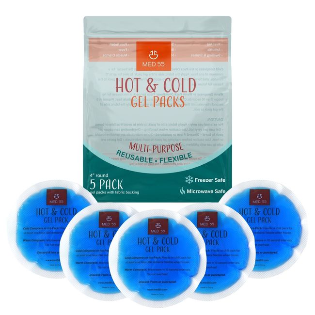 Round Gel Packs Hot and Cold Compress Ice Packs for Injuries - 5 Pack