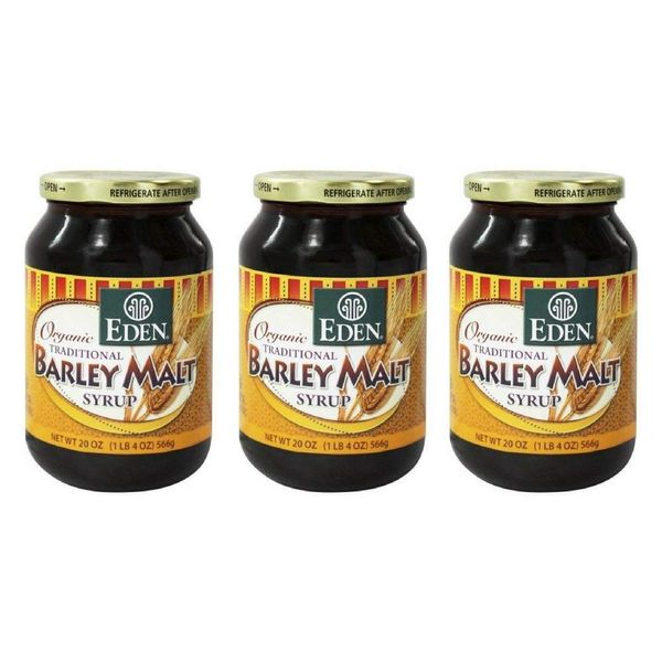 Eden Traditional Organic Barley Malt Syrup, Non-GMO, USA grown and made, Non-Dyastatic, 20 oz Glass Jar (3-Pack)