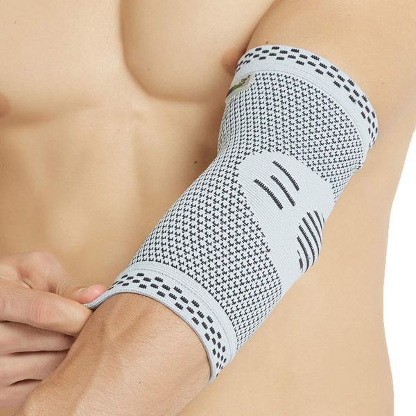 Neotech Care Elbow Support Sleeve - Bamboo Fiber 3D Weaving Knitted Fabric - Elastic & Breathable - For Golf, Tennis, Sports - Right or Left Arm - Grey Colour (Size M, 1 Unit)