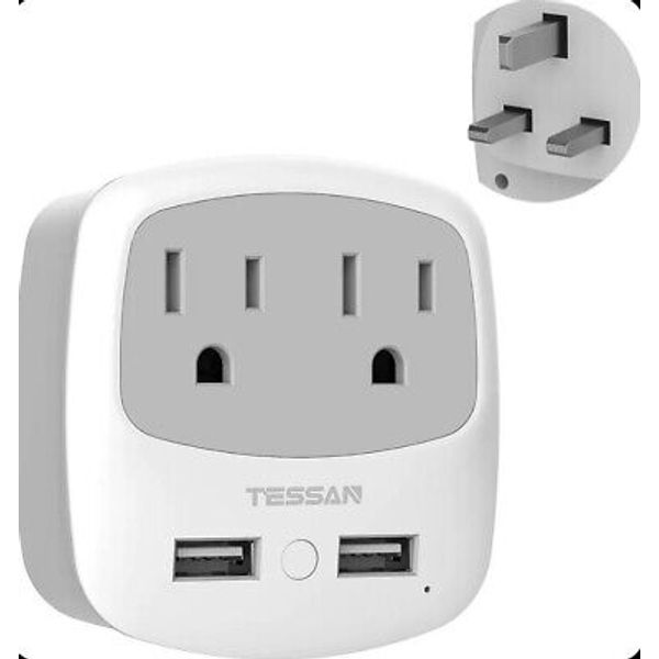 Type G Travel Wall Power Adapter with Multi Outlets And 2 USB Ports, UK IRELAND