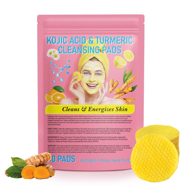 Kojic Acid Cleansing Pad, Turmeric Kojic Acid Cleansing Pads, Kurkuma-Kojic-Säure-Reinigungspads, Compressed Turmeric Kojic Acid Pads for Face Cleansing and Exfoliating, 40 Pieces