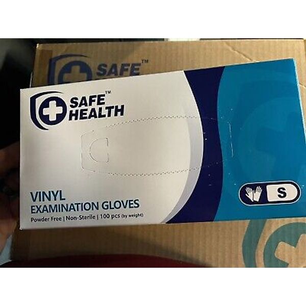 Safe Health Vinyl Exam Gloves, Box of 100, Non-sterile, Powder-Free Size Small