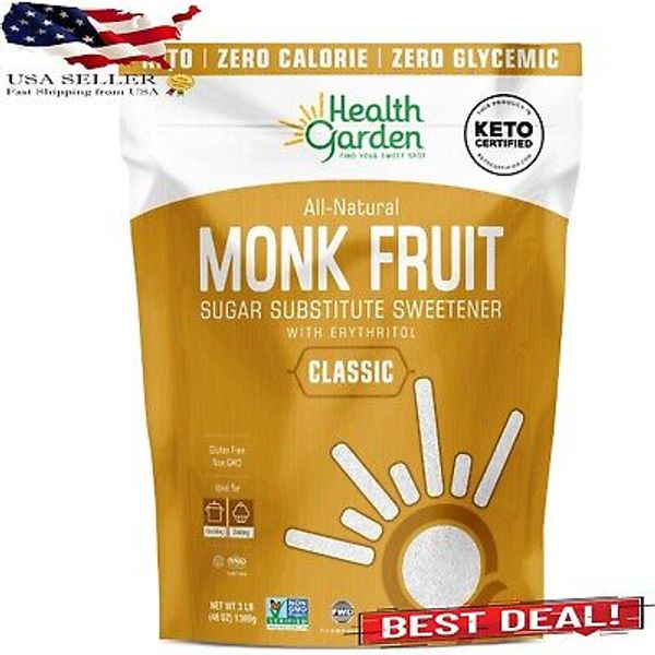 Health Garden, Keto Certified,Natural Monk Fruit Sugar Substitute Sweetener,3 lb