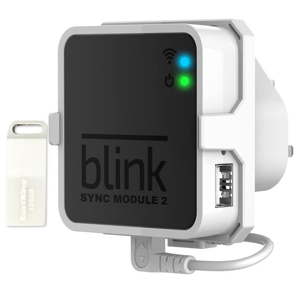 EastKing 128GB USB Flash Drive and Outlet Mount for Blink Sync Module 2, Save Space and Easy Move Mount Bracket Holder for Blink Outdoor Blink Indoor Security Camera System (White)