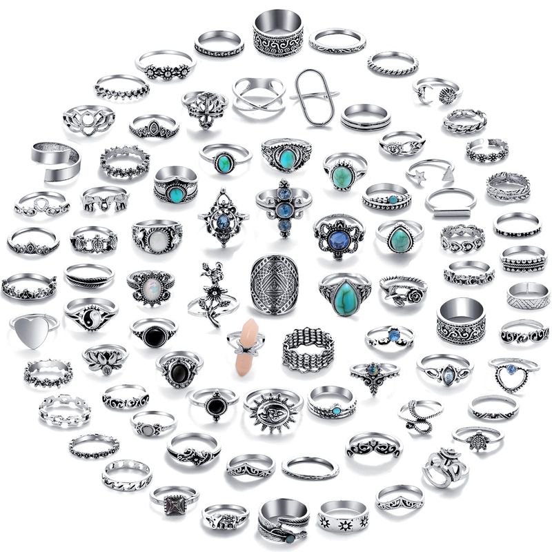 17 MILE 82 Pcs Vintage Silver Knuckle Rings Set for Women, Bohemian ...