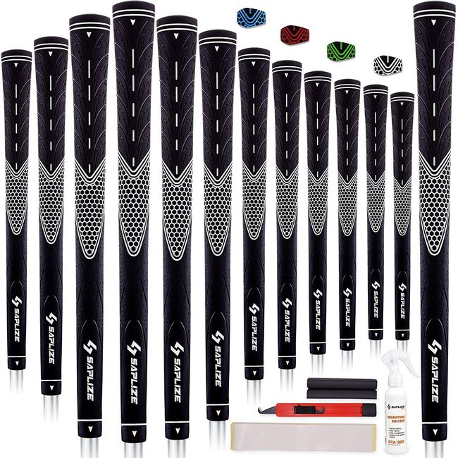 SAPLIZE 13-Piece Replacement Kit for Club Grips, Anti-Slip Rubber, Abrasion Resistant (15 Tapes, Cutter, Rubber Clamp, Solvent, Manual)