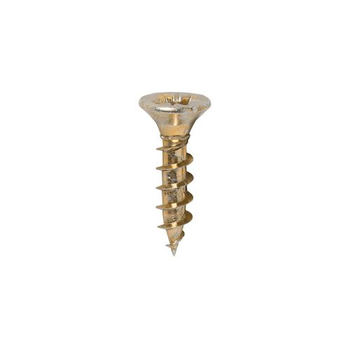 TIMCO Solo Chipboard & Woodscrews - Gold - 3.5 x 15 - Box of 200 - A single thread woodscrew mainly used in various types of timber and man-made boards or into masonry with the use of plastic plug