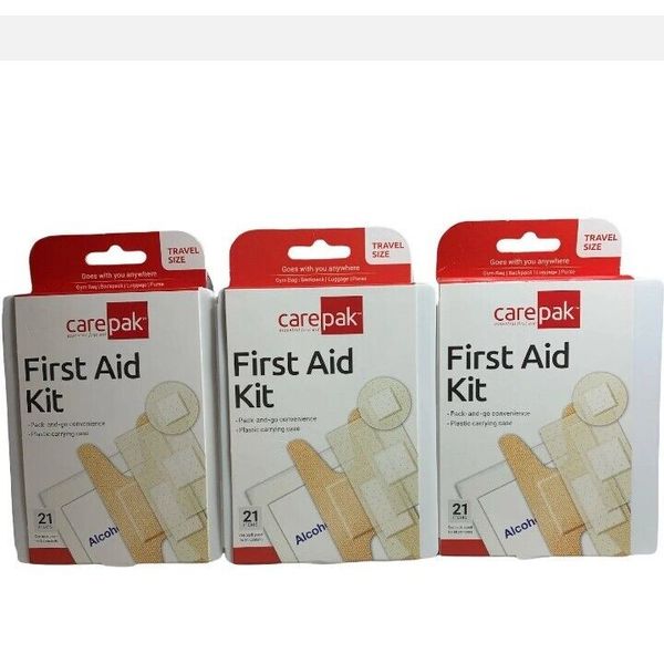 First Aid Kit Carepak 21 items Pack-and-Go Convenience 3-PACKS New In Box