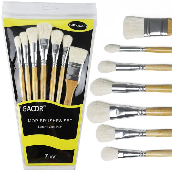 GACDR Blending Brushes for Acrylic Painting,7 Pieces Versatile Gilding Brush Set, Goat Hair Mop brushes for Wartercolor Craft Foil Gold Leaf Flakes Sheets