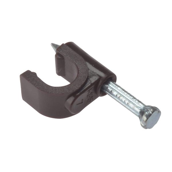 ForgeFix Cable Clips - Round | 6-7mm | Brown Plastic Clip, Zinc Plated Nail | Box 100