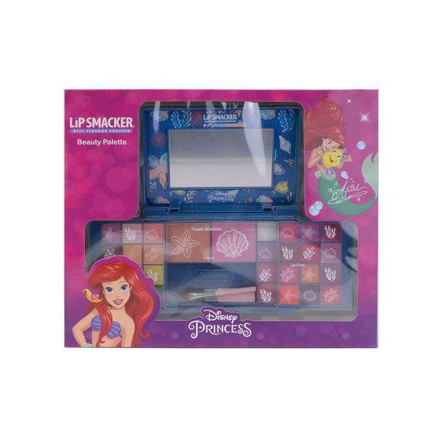 Lip Smacker Princess Ariel Beauty Palette, Make-up Giftset Including Colorful Lip Glosses, Shimmer Creams, Blush & Bronzer for your Kids' Princess Look, Make-up Accessories and Mirror are Included