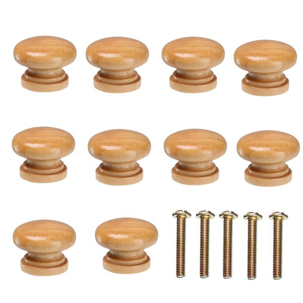 YFFSFDC Wooden Handle Knob Set of 10 [Maximum Diameter 1.3 inches (3.3 cm) Knobs, Wooden Cabinet Handles, For Drawers, Furniture, Cupboards, DIY, Drawers, Pull Knobs, Door Knobs, Hardware Included 10