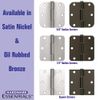Hardware Essentials 854325 Square Corner Satin Nickel Squeak-Proof Door Hinges 3-1/2" (5 Pack)