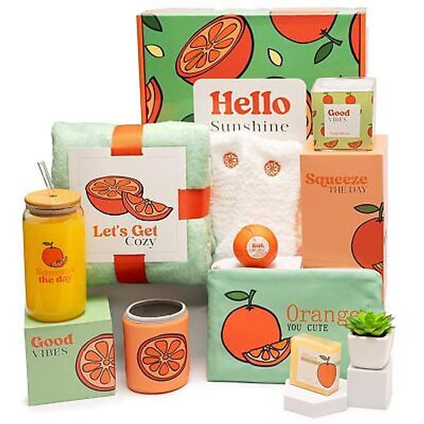 Self Care Package for Women Orange Fruit Themed Get Well Soon Basket Spa Gifts