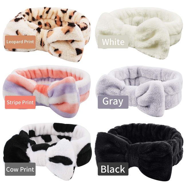 6 Pack Spa Headband for Women Soft Bowknot Hair Bands Fluffy