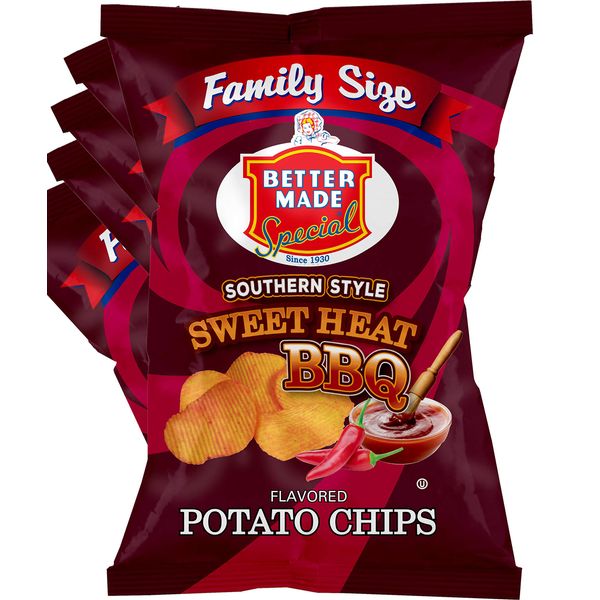 Better Made Special Family Size Potato Chips - 8 Pack - 8 x 8.5 oz Bags - Party Lunch Snacks (Sweet Heat BBQ) - Crispy, Crunchy, Salty Snacks Made From Fresh Potatoes - Gluten Free - Family Owned and Operated