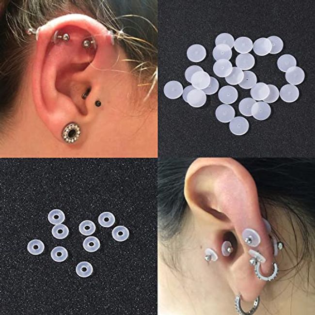 BodyAce 100pcs Clear Silicone Earrings Backs, No Pull Piercing Disc for  Piercing Bump, Plastic Disc Pads Stabilize Earlobe Support Patches