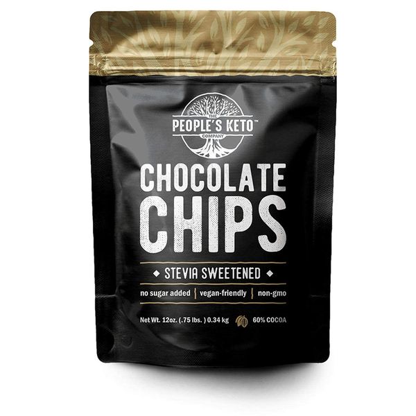 Sugar Free Large Chocolate Chips, Stevia Sweetened, 12 oz. Value Size, Non-GMO, Vegan, Keto, Low Carb, 60% Cocoa, All Natural, Baking Chips, Gluten Free, No Sugar Added (1 Pack)