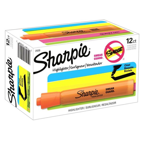 25006 Sharpie Accent Tank Highlighter, Chisel Tip, Orange, Box of 12