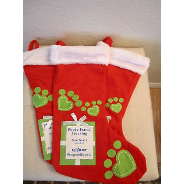 3 NEW HEART PAW PET  16" RED GREEN WHITE VELOUR CHRISTMAS STOCKINGS PHOTO FRAME