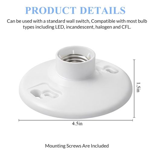 Saysurey 10 Pcs Medium Base E26 Lampholder Ceiling Light Sockets White Phenolic Bulb Socket Incandescent Fluorescent CFL Lamp Holder 660w 250v (Keyless)