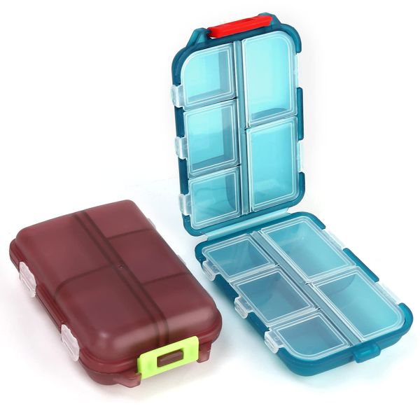 2PCS Travel Pill Box, Cute Pill Organizer, Small Pill Case, Portable Medicine Organizer for Purse, with 10 Compartments for Different Medicines