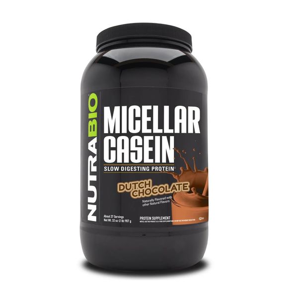 NutraBio Micellar Casein Protein Powder, 2 lbs, Dutch Chocolate