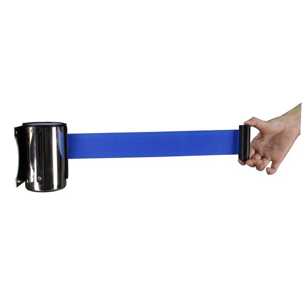 FixtureDisplays® Stanchion Queue Barrier Post Wall Mount Retractable Ribbon 16' Belt Blue 12004-8-BLUE