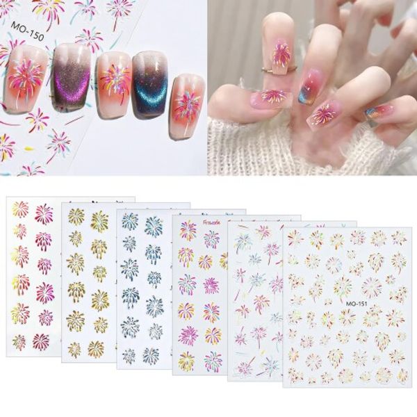 mefeny Nail Stickers Fireworks Nail Stickers Summer Fireworks Festival Summer DIY 3D 3D Sparkling Summer Festival Yukata Set of 6