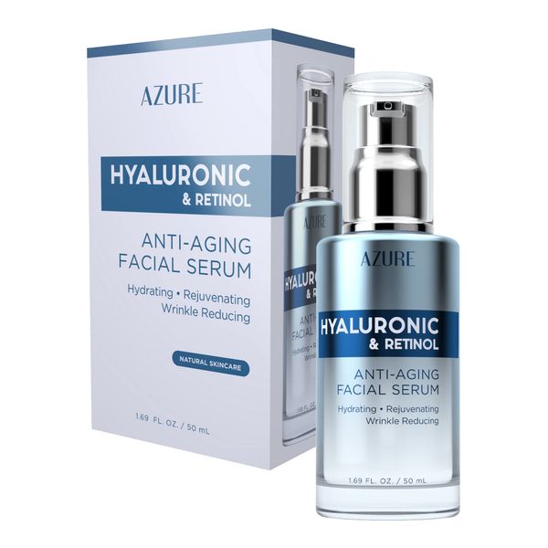 AZURE Hyaluronic Acid & Retinol Anti Aging Facial Serum - Anti Aging, Rejuvenating & Hydrating Face Serum - Reduces Wrinkles & Fine Lines, Evens & Restores Skin Tone - Skin Care Made in Korea - 50mL / 1.69 fl.oz.