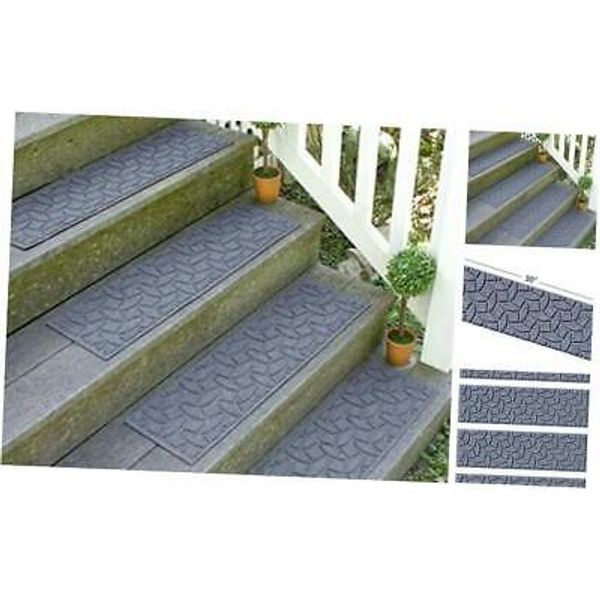 Waterhog Stair Treads, Set of 4, 8-1/2 x 30 inches, Made in USA, Bluestone