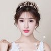 Bridal Rhinestone Crown Headband, Rose Gold, BRIDE Letters, 4.8 cm Width