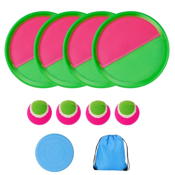 Toss and Catch Ball Set, 4 Paddles 4 Balls Kids Toys Outdoor Games for Kids Outside Toys Beach Toys Camping Games Indoor and Yard Game for Kids and Family Suitable for Kids Gift