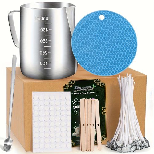 Candle Making Wax Melter，600ml Melting Pot, 100pcs Candle Wicks, 100pcs Wick Stickers, 10pcs Wick Holders & Anti-Sway Mat, for Scented Candle Making and Wax Product Craft