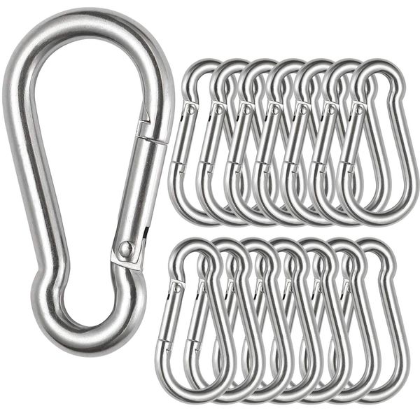 STARVAST 15 Pack Stainless Steel 1/4 in Spring Snap Hooks M6 x 2-3/8 inch Key Carabiner Clip Heavy Duty Non Locking Carabiner Keychain Quick Links Hammocks Hooks for Camping Hiking Swing Pet Leash