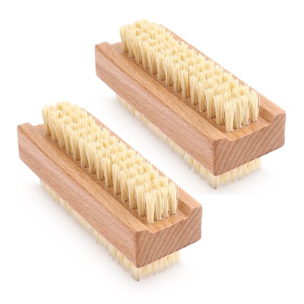 Amabro Wooden Nail Scrub Brush, 2pcs Double-Sided Nail Cleaning Brush with Stiff Bristles and Hanging Rope Hand and Foot Scrubber Manicure Pedicure Tool for Scrubbing Fingernails Toenail Cuticle