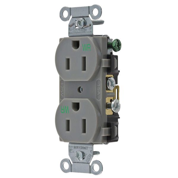 BRYANT Receptacle,Gray,15A,Duplex Outlet,125VAC