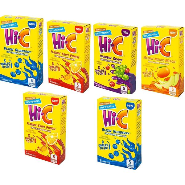 Hi-C Singles To Go Drink Mix Variety Pack, 2 Blazin' Blueberry, 2 Flashin' Fruit Punch, 1 Grabbin' Grape, 1 Mashin' Mango Melon, 1 CT