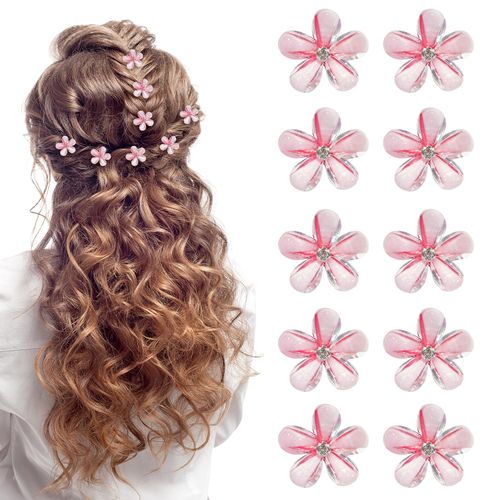 10 Pcs Small Hair Clips, Mini Flower Hair Clips Small Flower Clips Non-Slip Pink Hair Clips Hair Clips for Girls Women for Daily Party Wedding Hairstyle Accessories