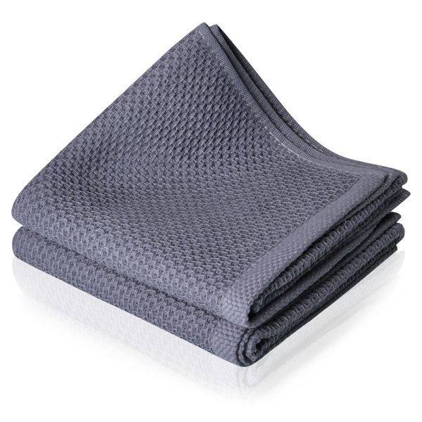 HOTUT Kitchen Dish Cloths Waffle Weave, 75×35cm Kitchen Dish Tea Towel, Ultra Soft Absorbent Quick Drying Dish Towels, Highly Absorbent for Cleaning & Quick Drying - 2 Pack/Grey