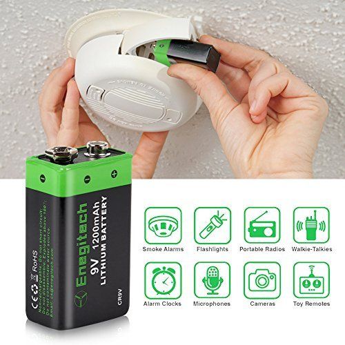 Enegitech 9V Lithium Battery, 4 Pack 1200mAh Non-Rechargeable Li-ion Battery for Smoke Detector Fire Alarm Multimeter