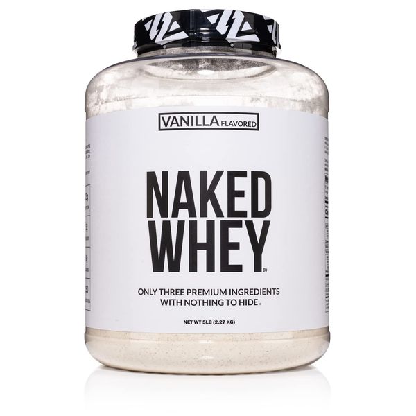 NAKED Nutrition Whey Vanilla Protein - All Natural Grass Fed Whey Protein Powder + Vanilla + Coconut Sugar- 5Lb Bulk, GMO-Free, Soy Free, Gluten Free. Aid Muscle Recovery - 61 Servings