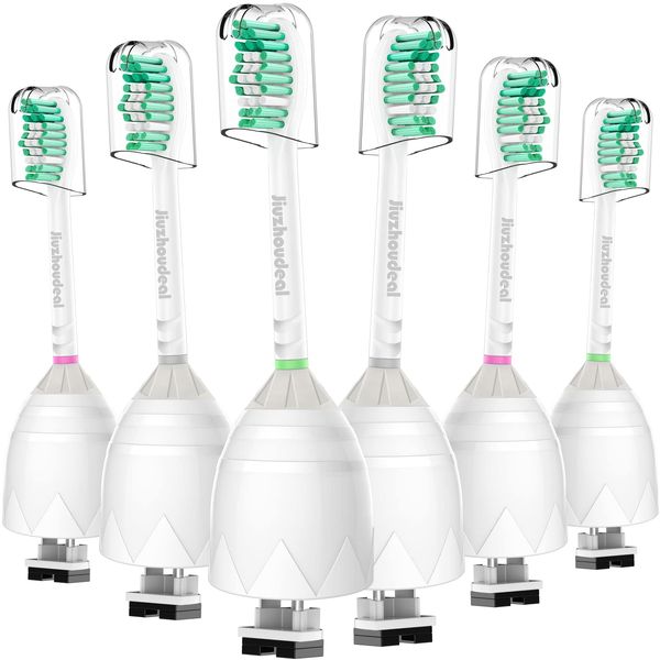 Jiuzhoudeal Replacement Toothbrush Heads for Philips Sonicare E-Series, Compatible with Sonicare Essence, Elite, Advance, CleanCare Screw-on Electric Toothbrush HX7022/66, 6 Pack