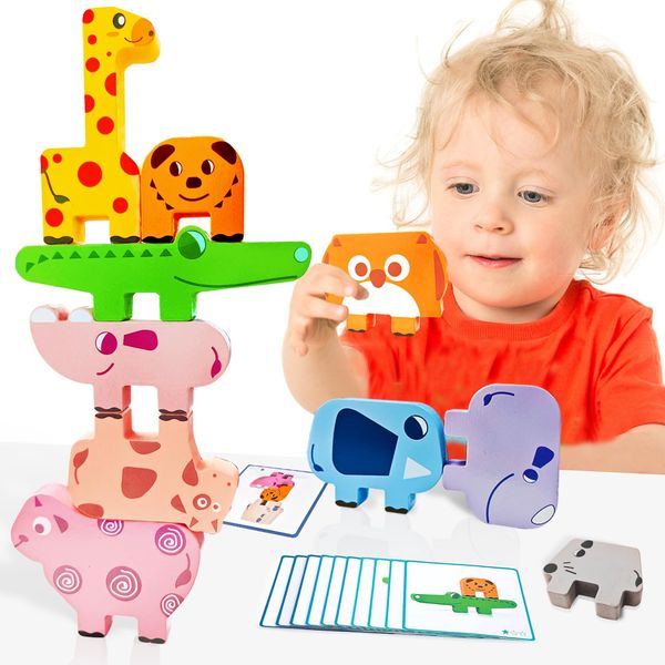 OSLINE Toddler Toys for 1 2 3 4 Year Old Boy Girl Gifts,Kids Wooden Building Blocks Animal Stacking Toys for 1 2+ Year Olds,Montessori Toys for 1 2 3 Year Old,Easter Gifts for 1-5 Years Old Girls Boys