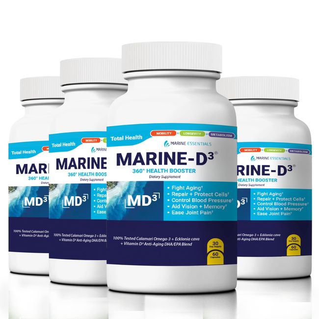 Marine Essentials-Marine D3 Improved Capsule Formula Super Antioxidant Omega 3 Anti-Aging Calamari Ecklonia Cava DHA (240 Capsules)