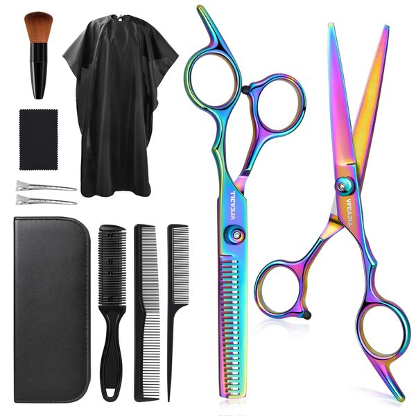 Hair Cutting Scissors Kits,11Pcs Professional Haircut Scissors Kit with Comb,Clips,Cape,New Craftsmanship Stainless Steel Hairdressing Thinning Shears Set for Barber,Salon,Home,Men,Women