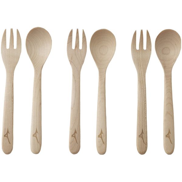 Mizuno 1GJYV13000 Wooden Cutlery Set, 3 Spoons + 3 Forks, Baseball Bat Material, Diamond Crafts