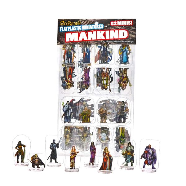 Arcknight Flat Plastic Miniatures: Mankind; 62 Unique Human-Themed Minis for DND 5e and Pathfinder; Affordable, Skinny Figurines for Dungeons and Dragons and Other Tabletop RPG Games